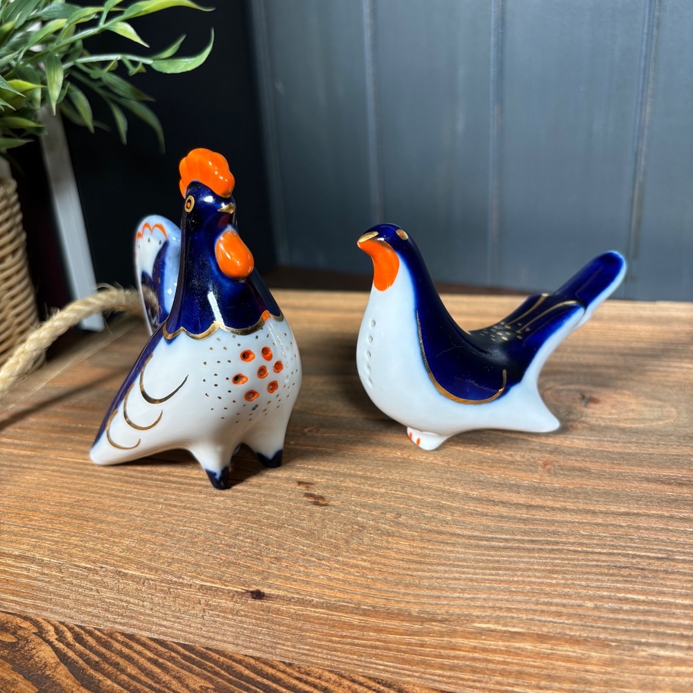 Vintage Lomonosov (LFZ) USSR Porcelain Salt and Pepper Shaker Set Cobalt Blue